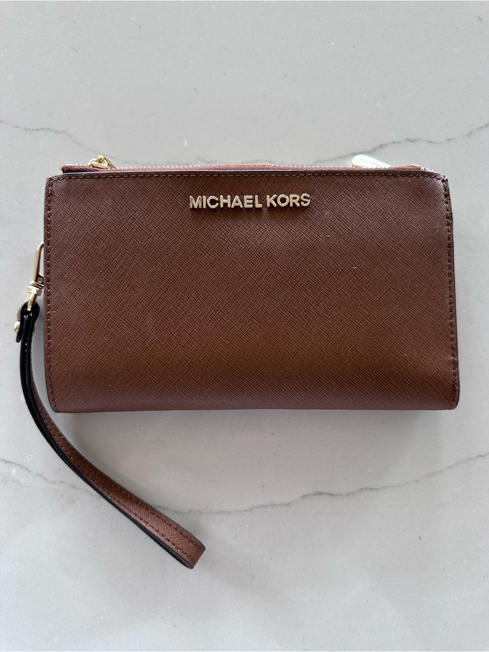 Micheal Kors Wristlet Wallet Clutch Saddle Brown NWOT